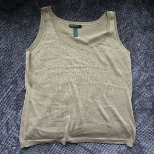 Lauren Ralph Lauren Metallic Gold Silk Woven Knit Tank Top Beautiful Size XL